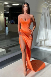 Gorgeous Sweetheart Orange Mermaid Evening Dress Long Split With Sequins
